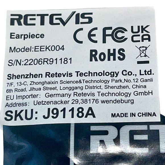 Retevis 2-Pin Ear hook Earpiece EEK004 W/ Collar Clip & PTT Button Black - Picture 2 of 4